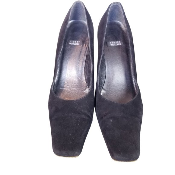 Vintage Square toe Stuart Weitzman black suede high heels size 7.5 - Picture 7 of 8